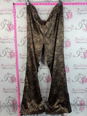 Reitmans pants flare leg flowy gold shiny Brown Paisley-Print Wide Leg Pants